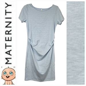 PinkBlush Maternity Dress Light Blue Heathered Short Sleeve Fitted Bodycon Knit